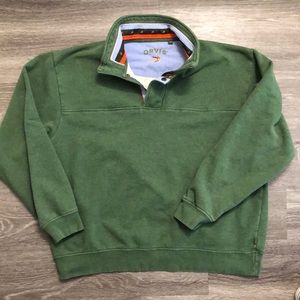 Orvis Signature Sweatshirt Forest Green Outdoor Pullover Zip & Button